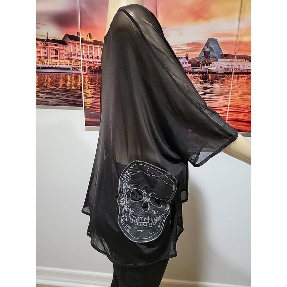 Belle N Matisse Skull Gothic Sheer Mesh Size 4 Women's Top Tunic Black #C